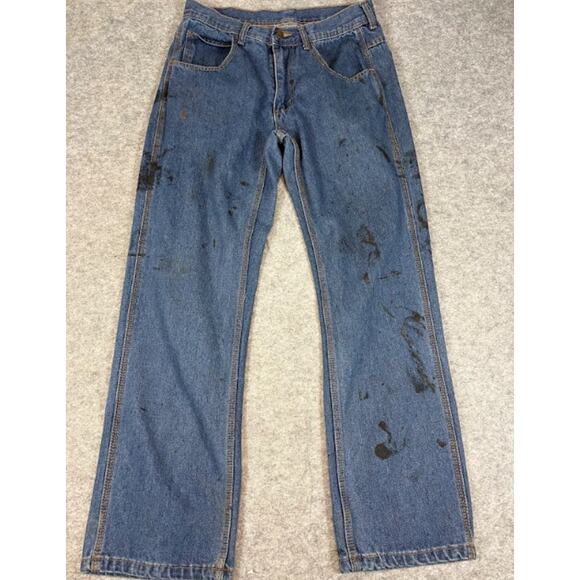 Vintage Key Denim Jeans Mens 31x30 Blue Baggy Straight Casual Streetwear STAINED - Picture 1 of 7